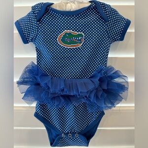 Florida Gator baby girl Blue Polka Dot Baby Onesie with Tulle Skirt 6 months